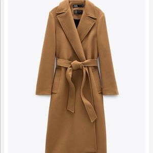 ZARA Manteco Wool Belted Wrap Coat - Camel/Tan